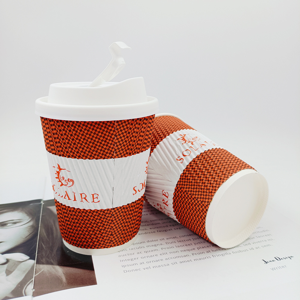 Wholesale 12 oz ripple wall for Hot drink disposable paper cup recyclable material pe pla waterbased coating paper