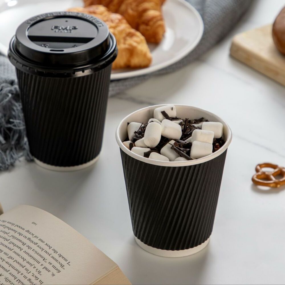 Disposable 100% Bio-degradable 16oz black Paper Cup Hot Double Wall Coffee Cup Kraft Paper Cups With Lids