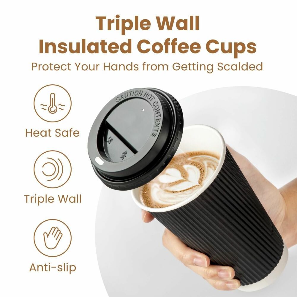 Disposable 100% Bio-degradable 16oz black Paper Cup Hot Double Wall Coffee Cup Kraft Paper Cups With Lids