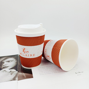 Wholesale 12 oz ripple wall for Hot drink disposable paper cup recyclable material pe pla waterbased coating paper