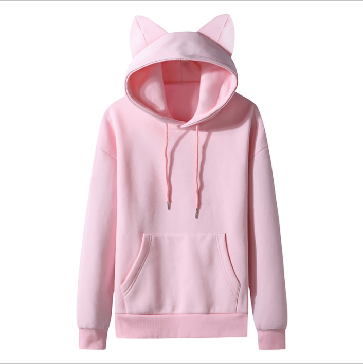 High Quality Custom Casual Knitted Plus Size Cat Ear Solid Color Women Sweatshirt Hoodie