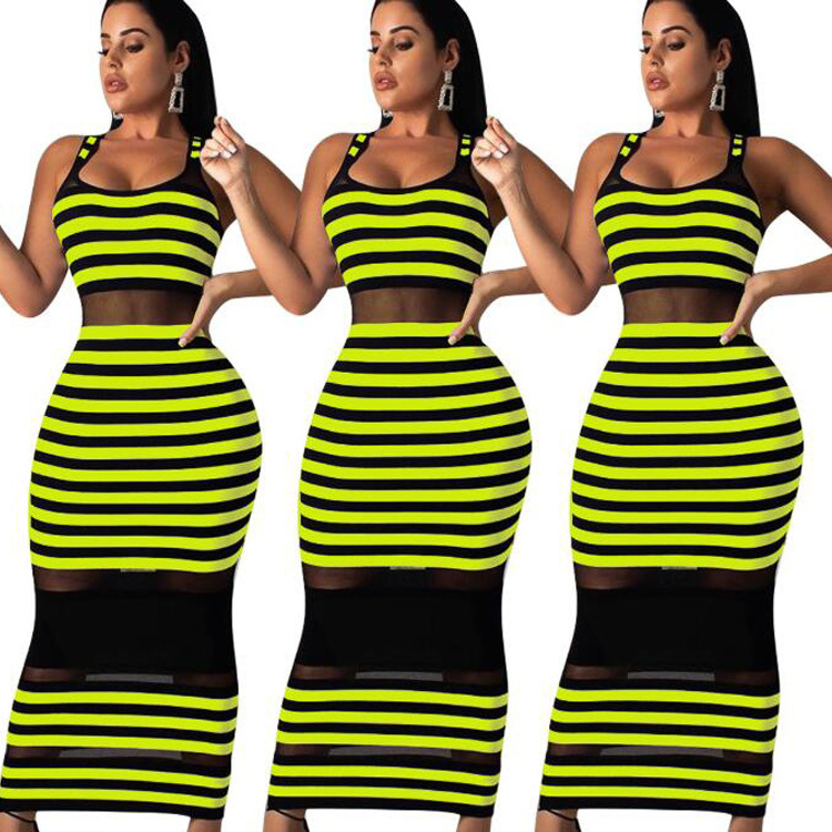 Wholesale Fashion Knit Striped Sexy Bandage Women Bodycon Dress