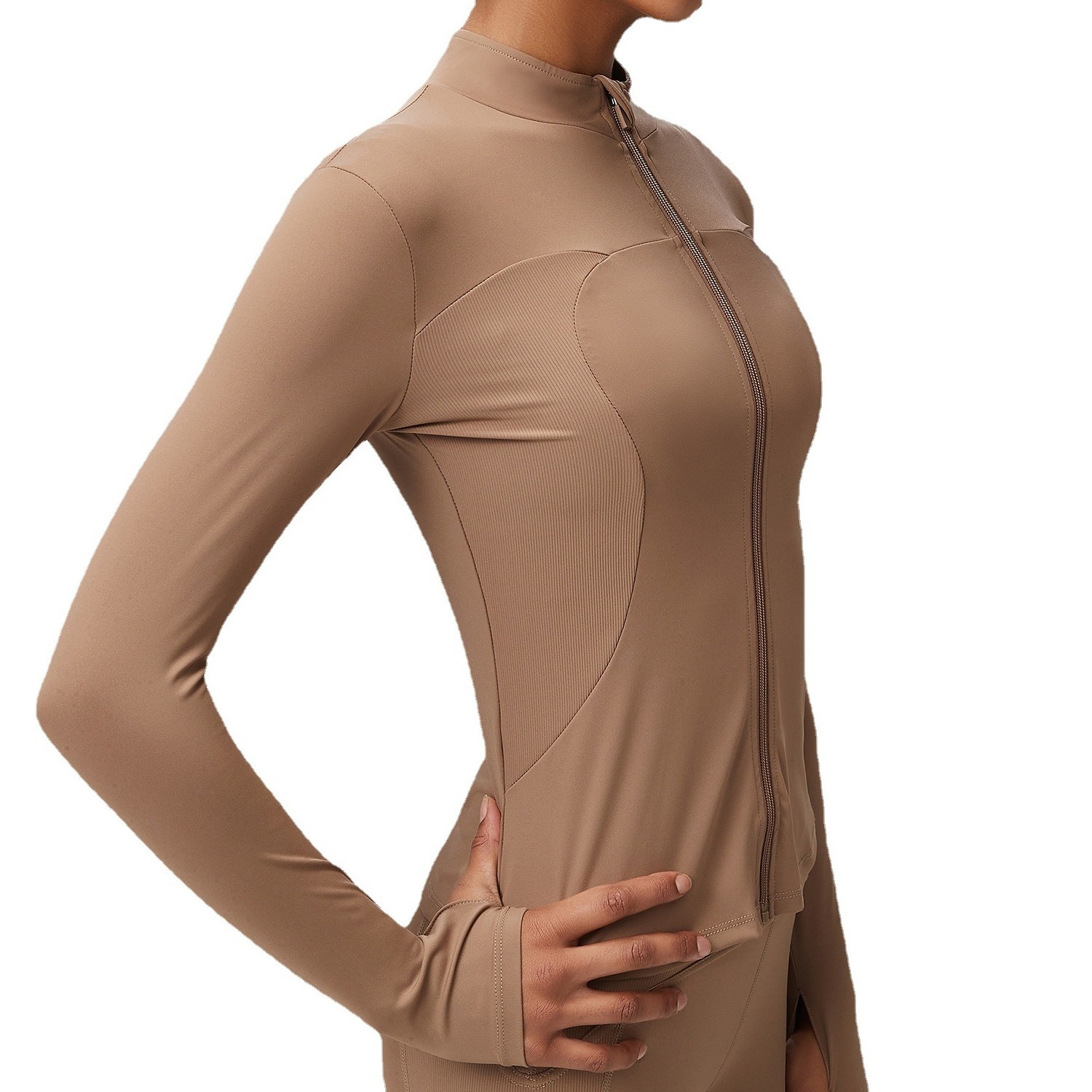 Hot-selling Tight Yoga Suit Coat Waist Trimmed Long Sleeve Nude Sports Coat  Women's Sports Top