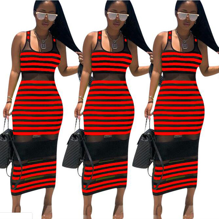 Wholesale Fashion Knit Striped Sexy Bandage Women Bodycon Dress