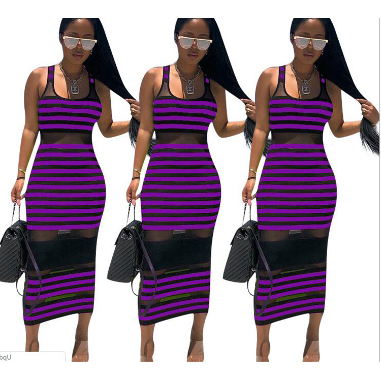 Wholesale Fashion Knit Striped Sexy Bandage Women Bodycon Dress