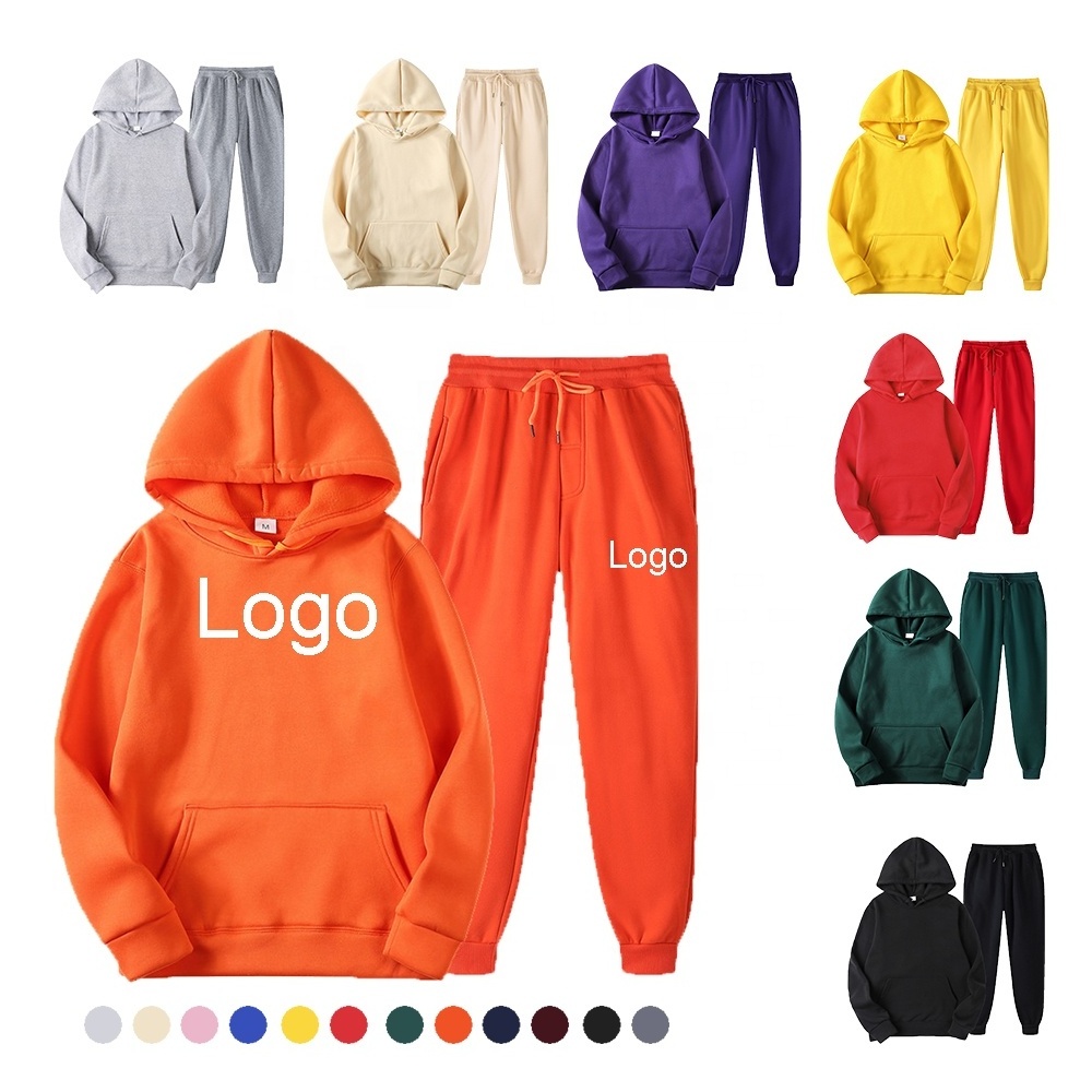 Custom Logo 3D Embossed No Drawstrings Sweatshirt Sport 360GSM Fleece Wear Hoodie and Jogger Set for Men