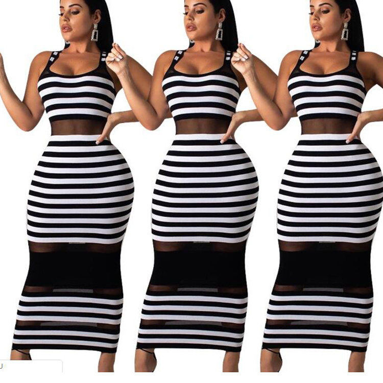 Wholesale Fashion Knit Striped Sexy Bandage Women Bodycon Dress