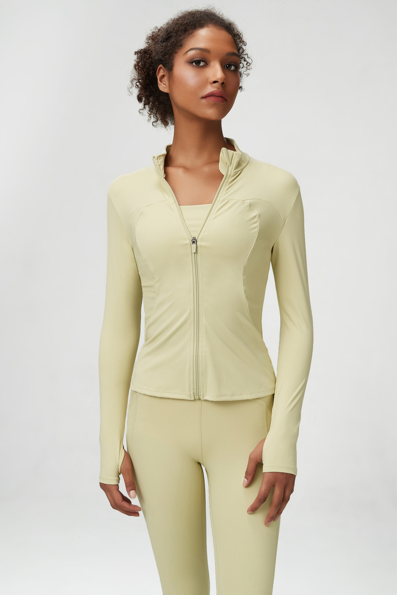 Hot-selling Tight Yoga Suit Coat Waist Trimmed Long Sleeve Nude Sports Coat  Women's Sports Top