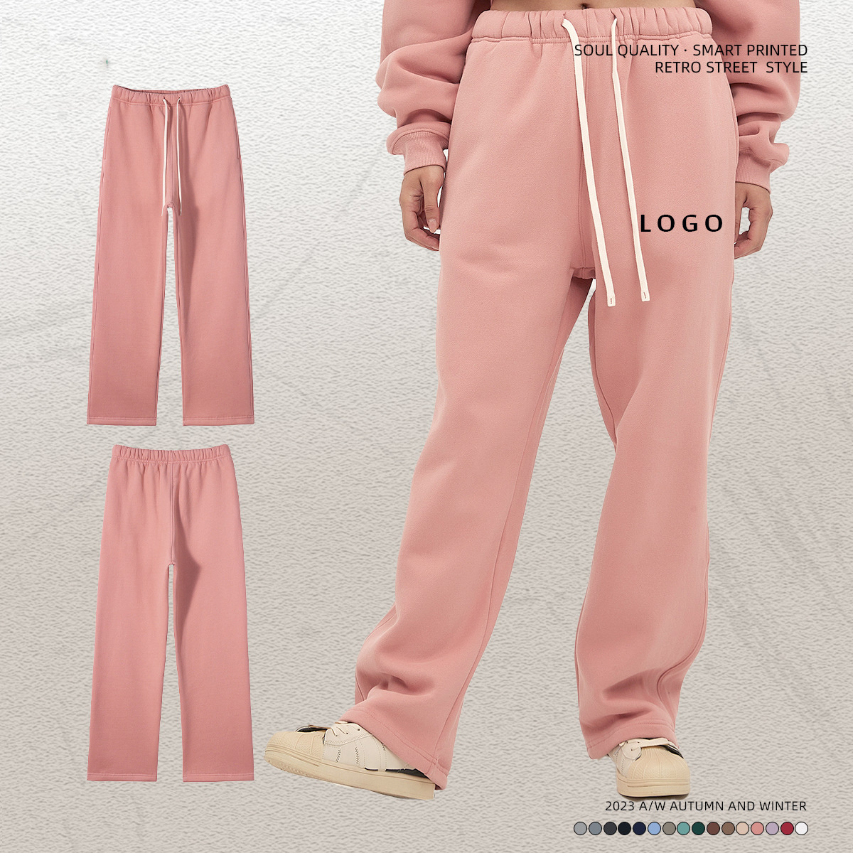 Manufacturers High Waist Heavyweight Custom Fleece Blank Straight Wide Leg Joggers Trousers For Men Loose Sweatpants