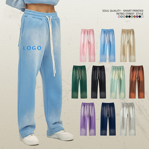 Manufacturer Streetwear Elastic Drawstring 300 gsm Fleece Custom Acid Gradient Wash Straight Fit Men Jogger Flare Sweatpants