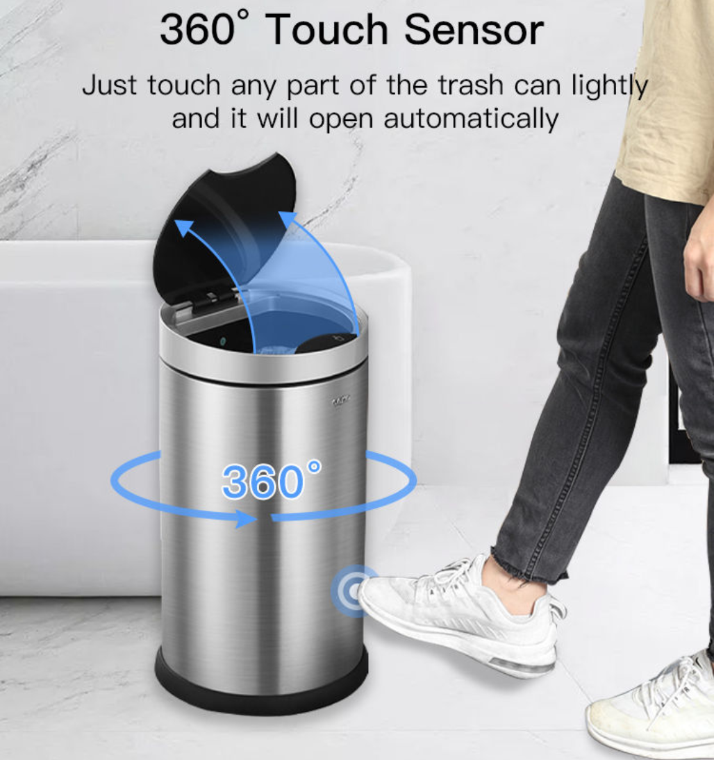 2022 6L Cylinder Touchless Sensor Trash Can Brushed Stainless Steel Automatic Dustbin Smart Waste Bin