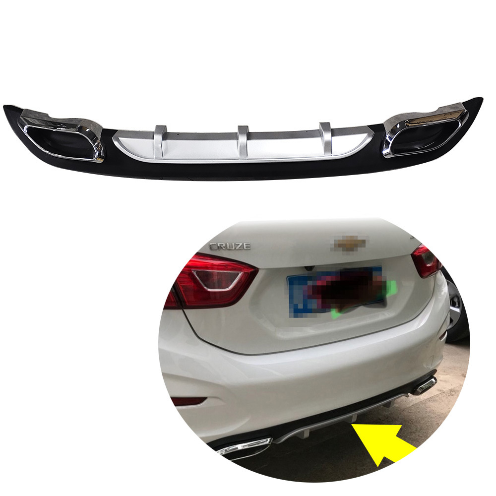 Auto Exterior Decoration ABS Black Silver Rear Bumper  Lip Spoiler Refit Car Rear Diffuser For Chevrolet Cruze 2017-2019