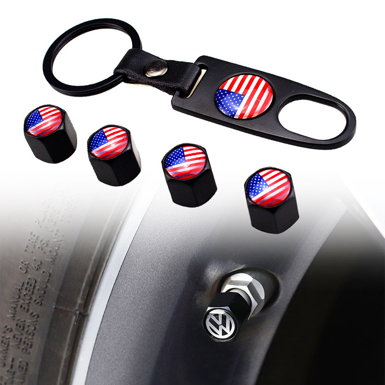 Customized Car Logo Wrench key chain Car Tire Core Air Cap Modification Flag Tire Valve Cap Wheel Rim Caps