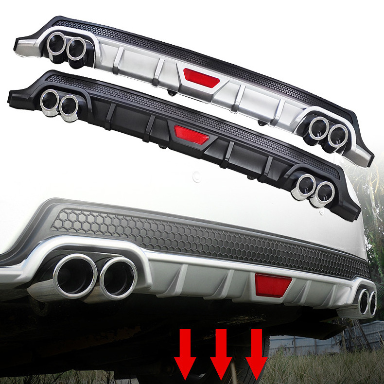 Universal Car Lips Rear Bumper Diffuser with Exhaust Tip ABS Plastic Black Silver Rear Bumper Lip For Corolla 14-18