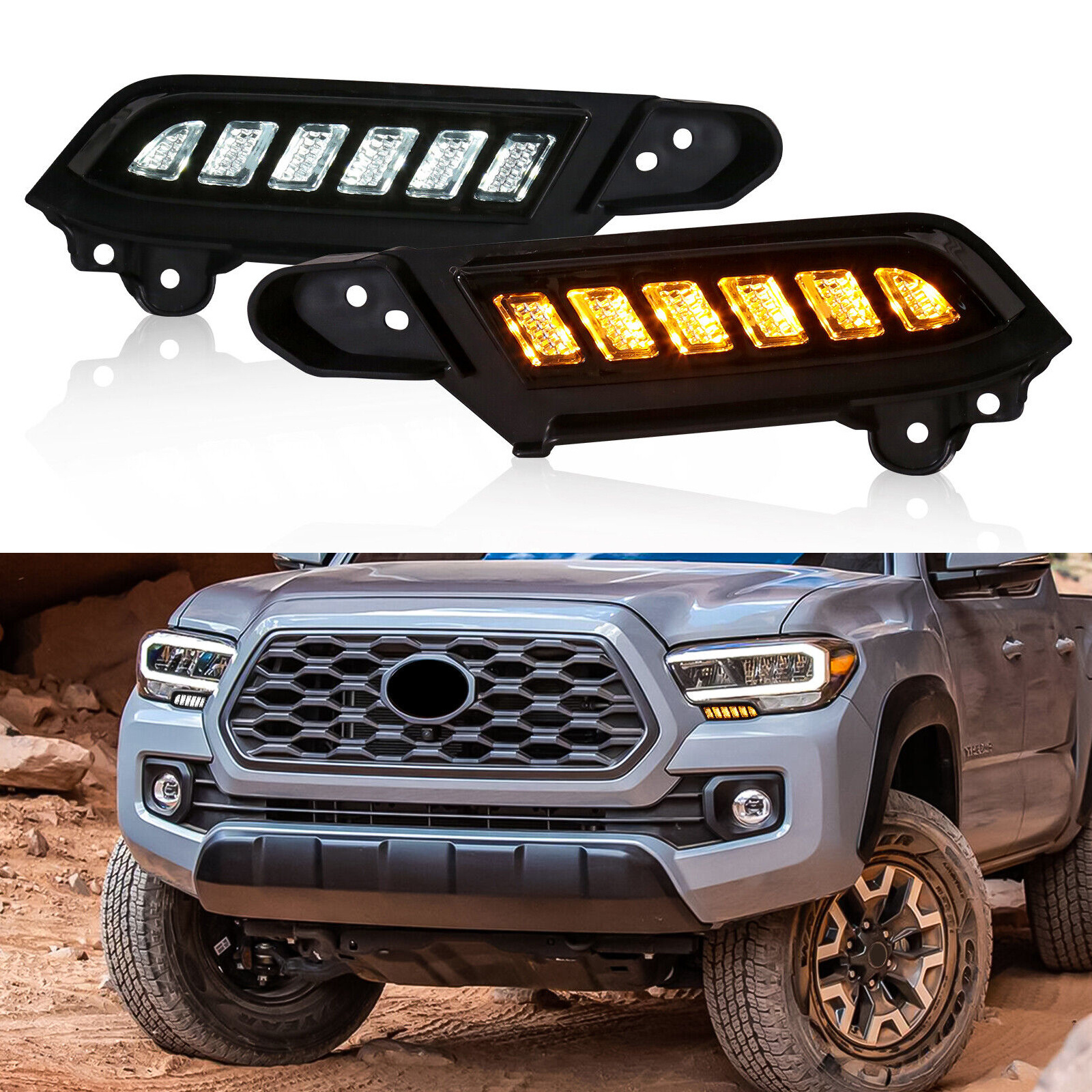 LED DRL Daytime Running Lights Front Side Marker Sequential Turn Signals Upgrade Auto Lighting Headlight for Tacoma 2016-2023