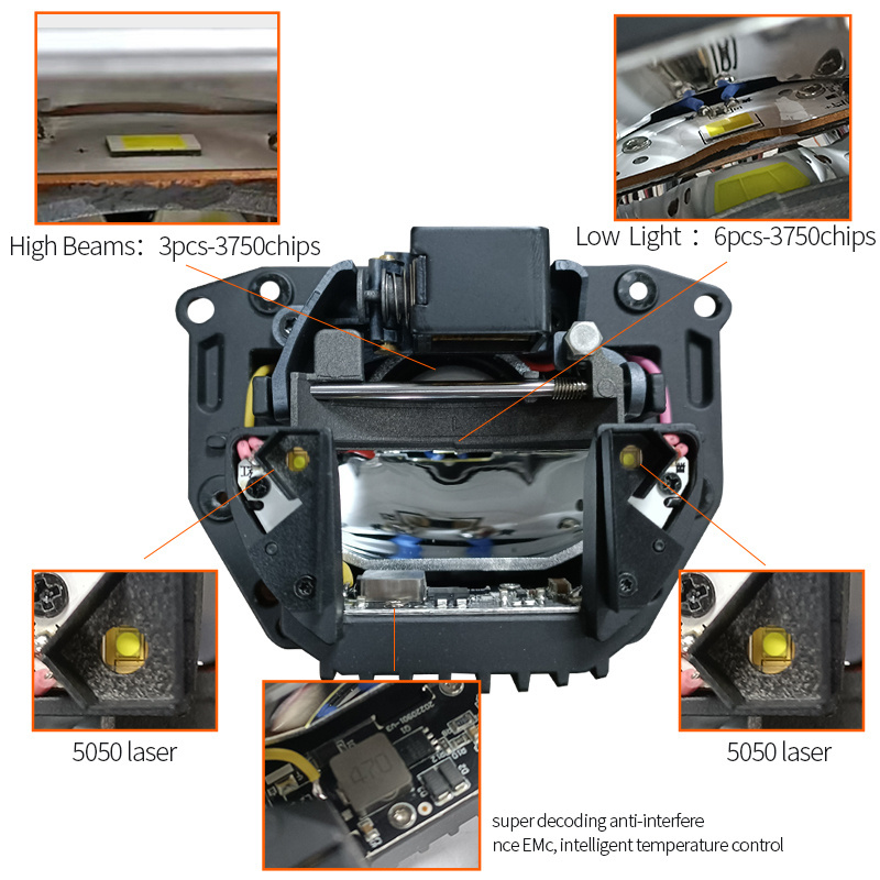 R8 two eyes led headlight projector 50-65W/pc 5800K white light 6+5 LED chip super Bright H4 H7 H1 for universal car