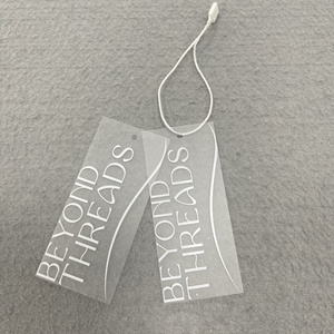 Eco-friendly Plastic Clear Hangtag Label Custom Design , PVC Price Label Tag Paper Clothing Hang Tags With String