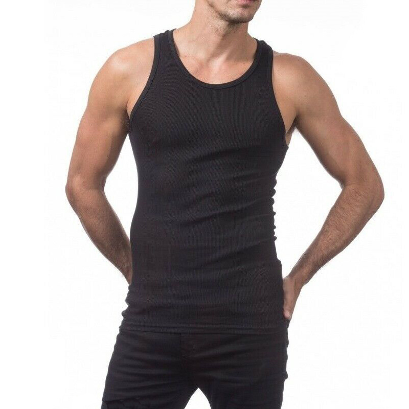 OEM Men's 100% Premium Cotton A-Shirt Top Quality Muscle Ribbed Wife Beater Tank Top