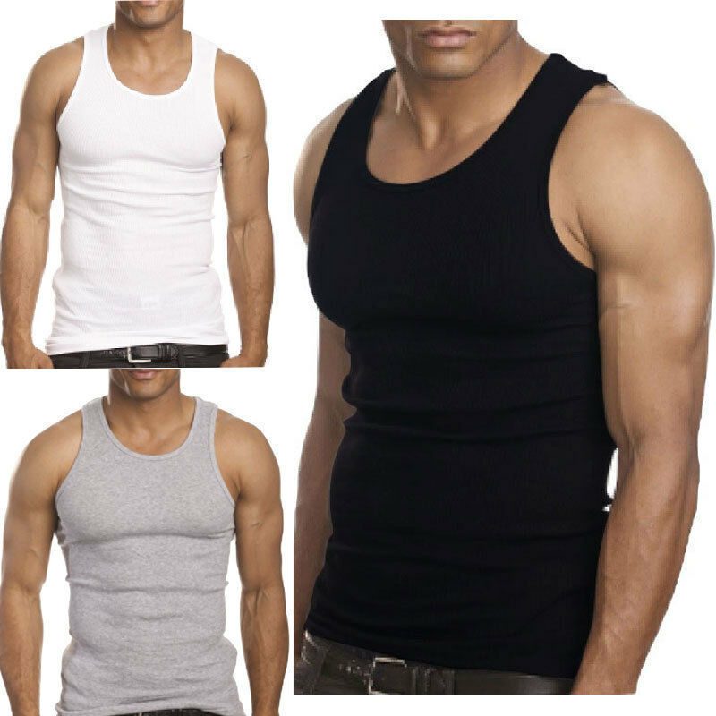 OEM Men's 100% Premium Cotton A-Shirt Top Quality Muscle Ribbed Wife Beater Tank Top