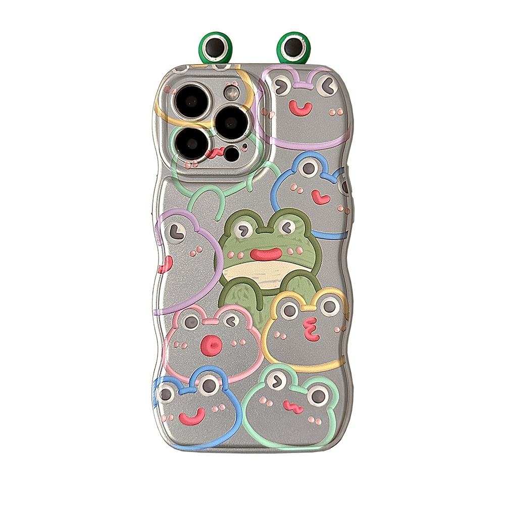 Electroplated 3D cartoon frog fun cute wave phone protective case for iPhone 15 14 plus 14 Pro 13 Pro max 11