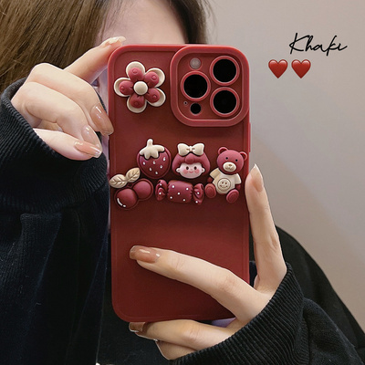 New Design Girl Liquid Silicone 3D Cute Cartoon Flower Bear Phone Case For iPhone 15 plus 14 13 pro 12 11 pro max X XS XS max