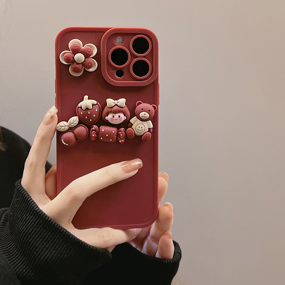 New Design Girl Liquid Silicone 3D Cute Cartoon Flower Bear Phone Case For iPhone 15 plus 14 13 pro 12 11 pro max X XS XS max