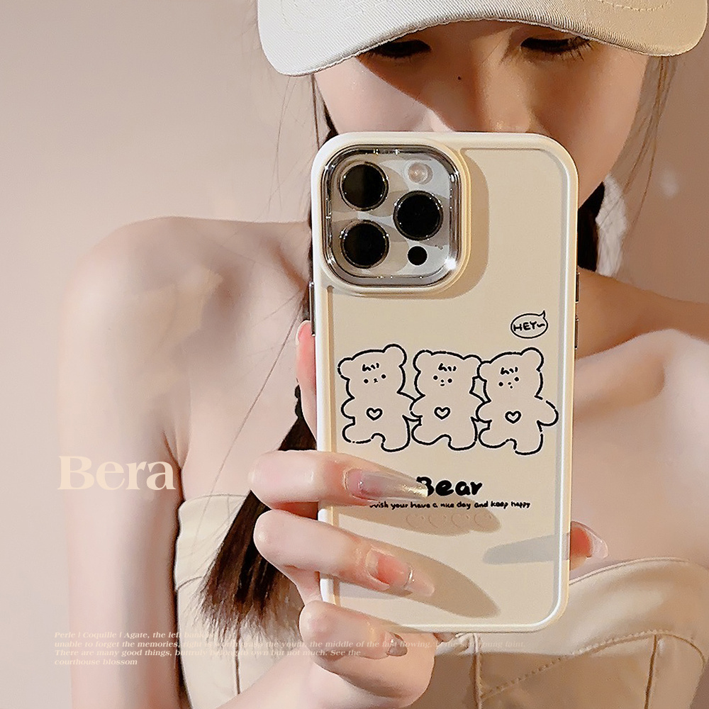 Simple cute line teddy bear electroplating TPU phone protective case back cover for iphone 15 pro 14 plus 14 pro 13 pro max 12 1