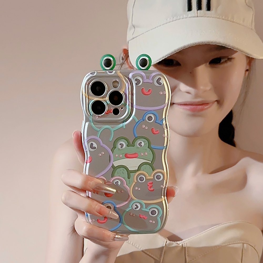 Electroplated 3D cartoon frog fun cute wave phone protective case for iPhone 15 14 plus 14 Pro 13 Pro max 11