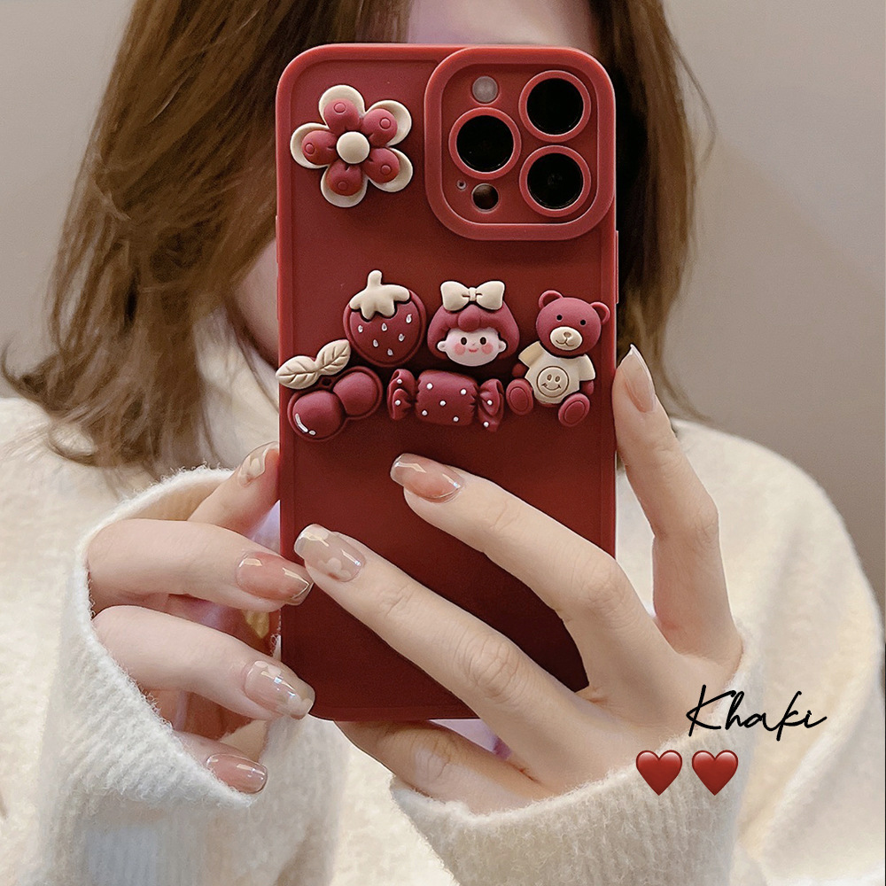 New Design Girl Liquid Silicone 3D Cute Cartoon Flower Bear Phone Case For iPhone 15 plus 14 13 pro 12 11 pro max X XS XS max