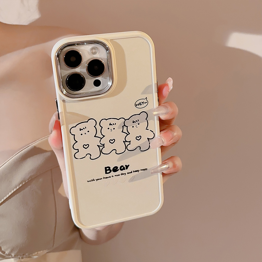 Simple cute line teddy bear electroplating TPU phone protective case back cover for iphone 15 pro 14 plus 14 pro 13 pro max 12 1