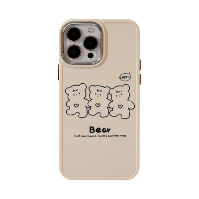 Simple cute line teddy bear electroplating TPU phone protective case back cover for iphone 15 pro 14 plus 14 pro 13 pro max 12 1