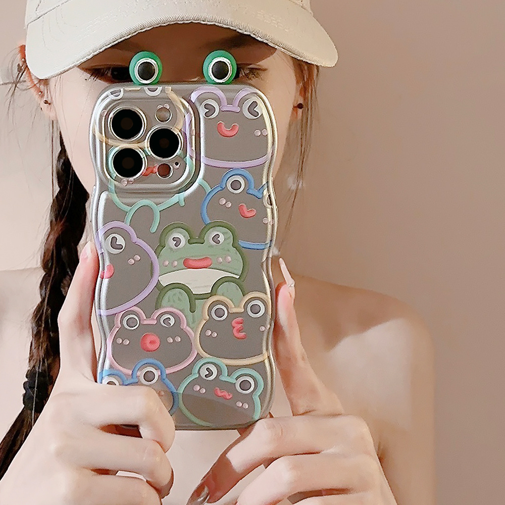 Electroplated 3D cartoon frog fun cute wave phone protective case for iPhone 15 14 plus 14 Pro 13 Pro max 11