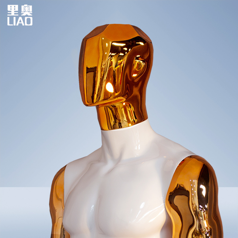 electroplated full body male mannequin Chrome rose gold head and hand muscle men model  dummy