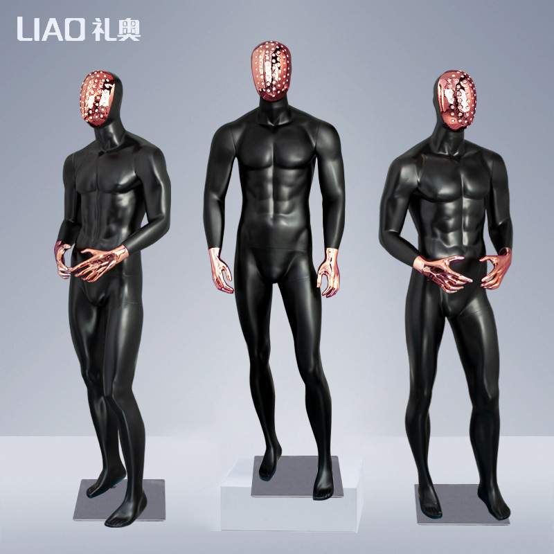 High End Handmade Diamonds head Display black male suit Model standing mannequin