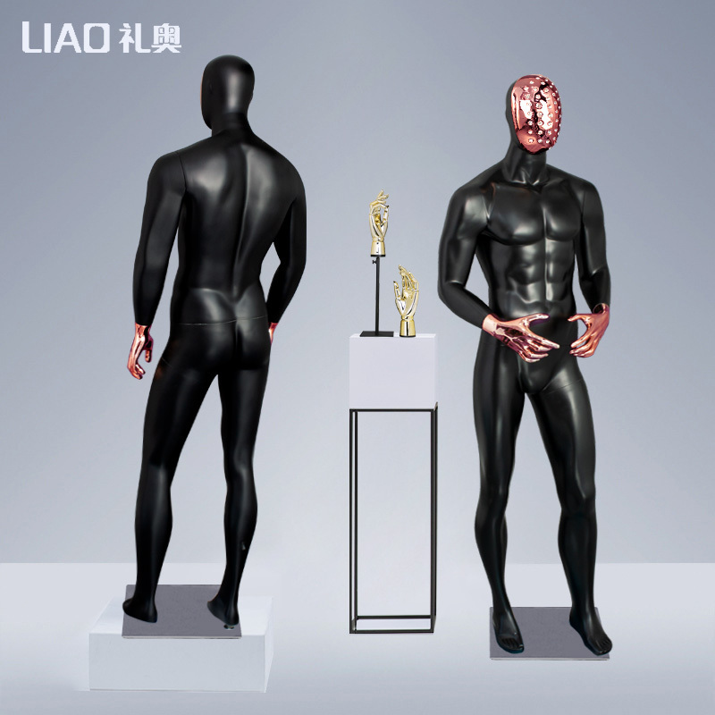 High End Handmade Diamonds head Display black male suit Model standing mannequin