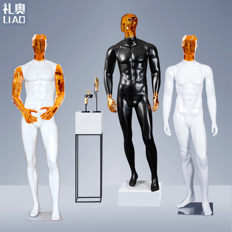 electroplated full body male mannequin Chrome rose gold head and hand muscle men model  dummy