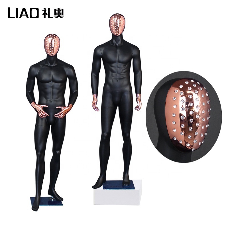 Chrome Rose Gold Diamonds face standing male muscle mannequin full body for boutique men dummies