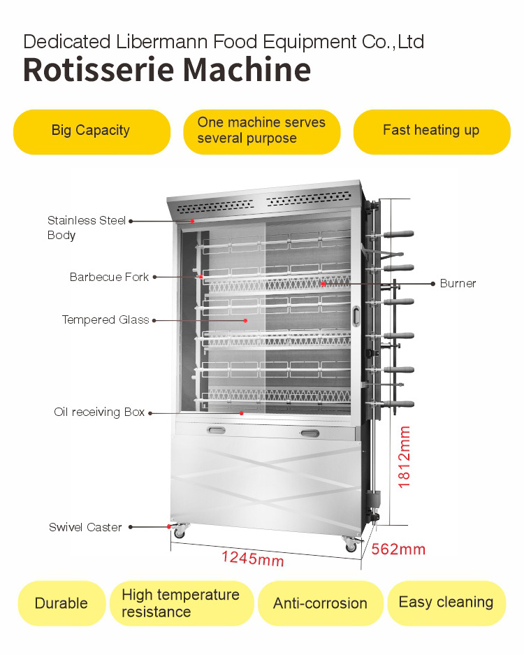 New Commercial Automatic Gas Roaster Oven Stainless Steel Rotisserie Chicken Grill Machine for Restaurants