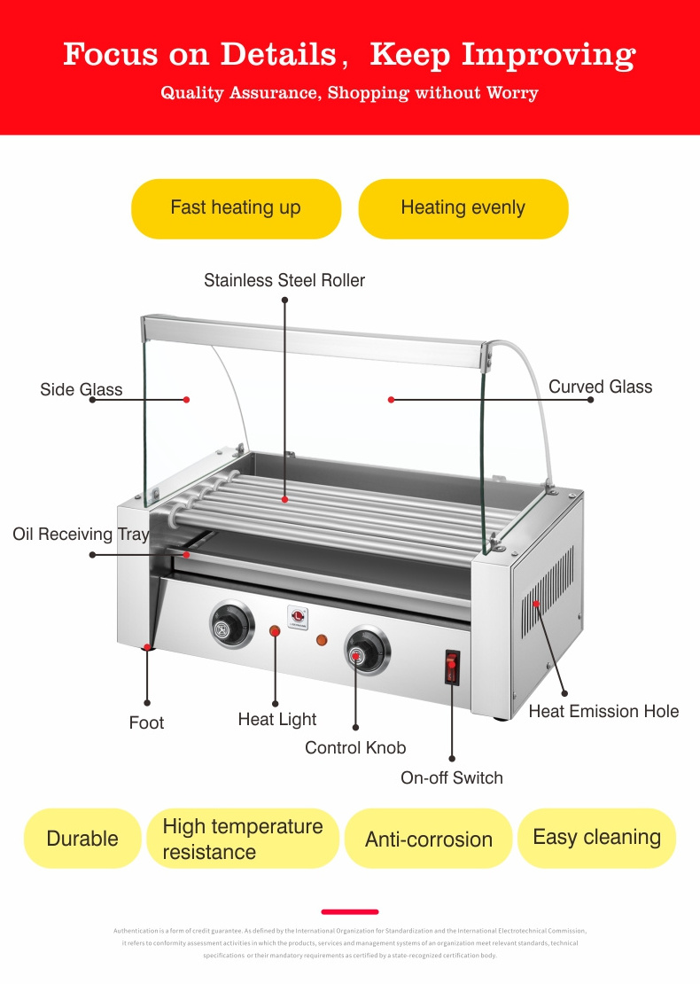 Snack Food Restaurant Supplies Electric Hot Dog 7/9/11 Roller Grill Hot Dog Machine Warmer