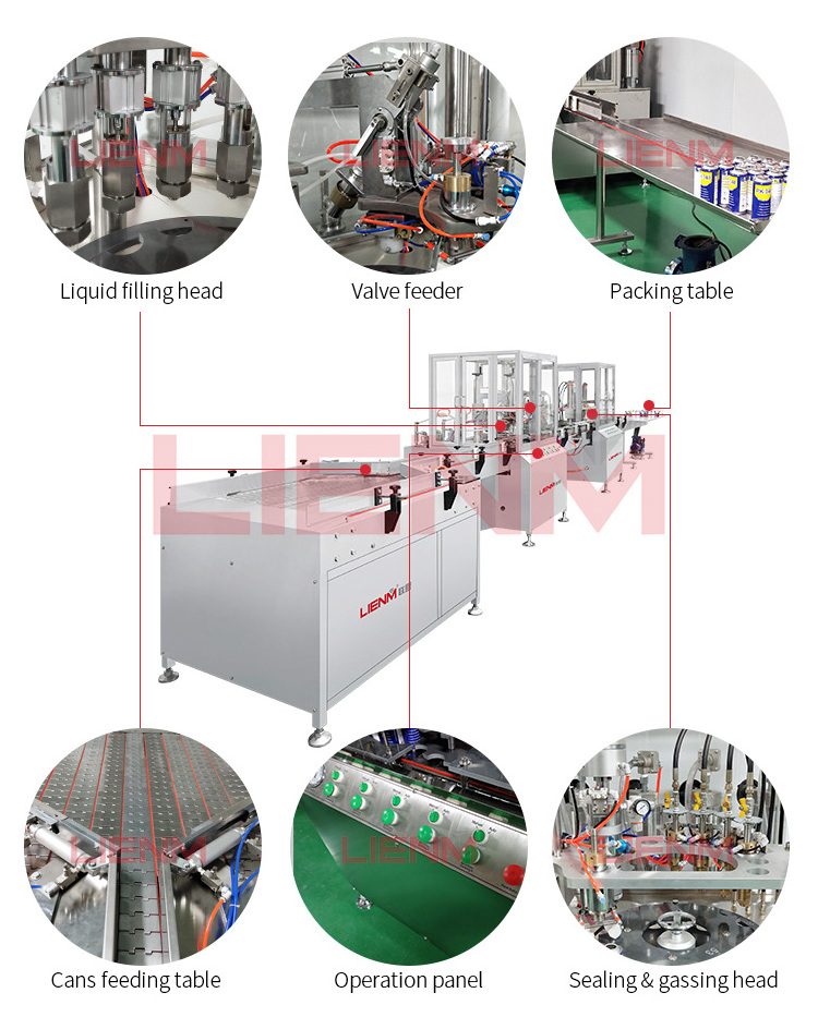 Automatic Propellant F12 DME N2 LPG Butane Gas Lighter Equipment Snow Paint Can Making Snow Spray Aerosol Filling Machine Liquid