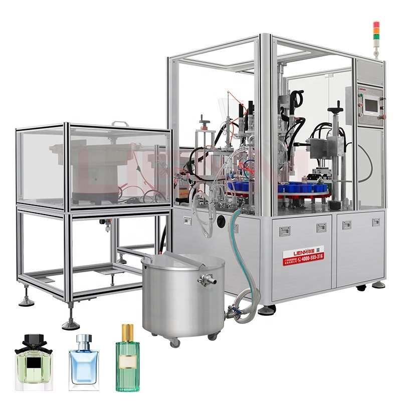 LIENM Newest Rotary Perfume Bottle Rinsing Filling Crimping Machine Perfume Making Machine for Perfume Factories