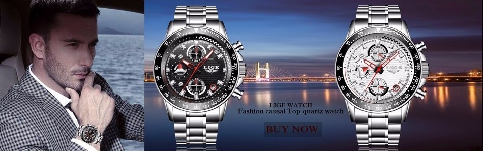 Luxury Brand LIGE 9866c Stainless Steel Material Men Watches 3 Atm Water Resistant Watch