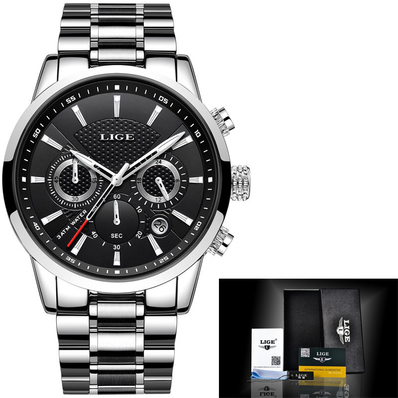 Luxury Brand LIGE 9866c Stainless Steel Material Men Watches 3 Atm Water Resistant Watch