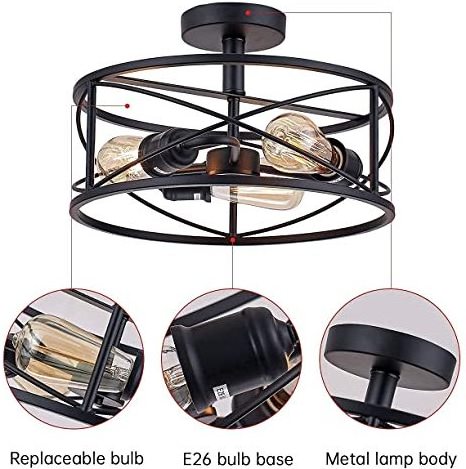 Farmhouse semi flush mount ceiling light industrial ceiling light fixture with matte black