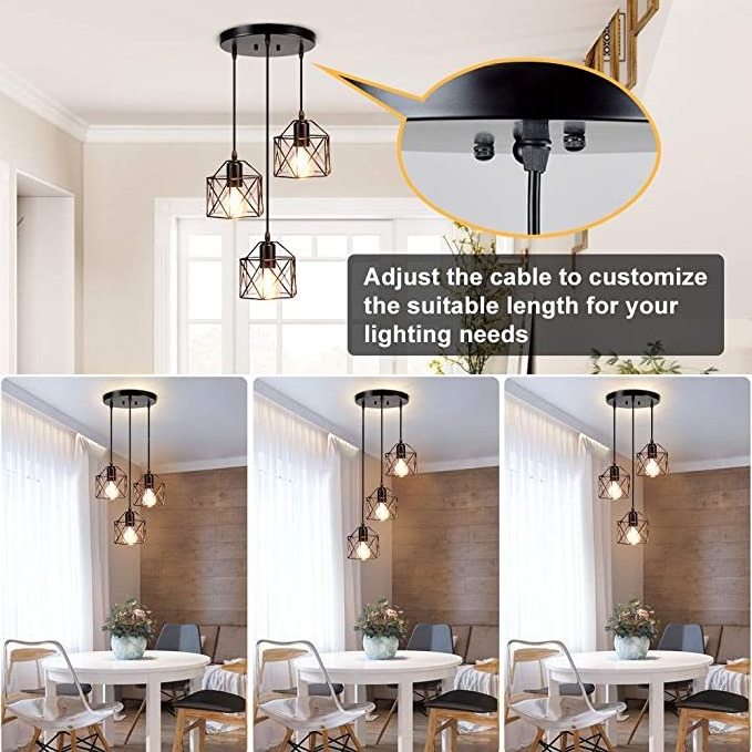 Retro Vintage Mid Century Home Black Rustic Led Chandeliers Lamp Round Indoor Hanging Ceiling Light Pedant Light Fixture