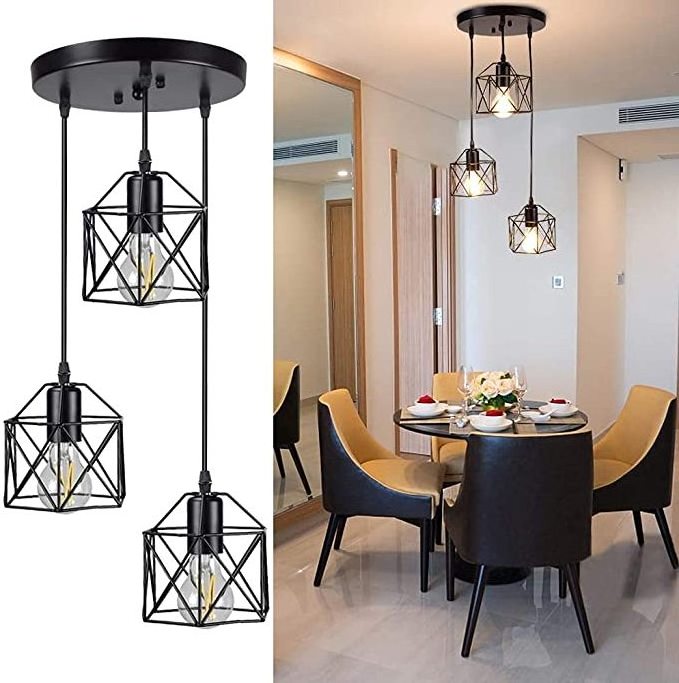 Retro Vintage Mid Century Home Black Rustic Led Chandeliers Lamp Round Indoor Hanging Ceiling Light Pedant Light Fixture