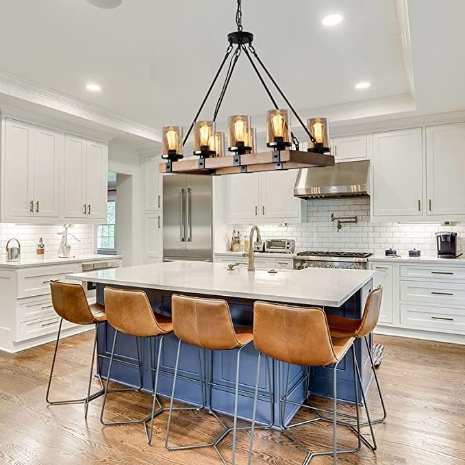 farmhouse style beam large linear kitchen island rustic pendant light wooden chandelier