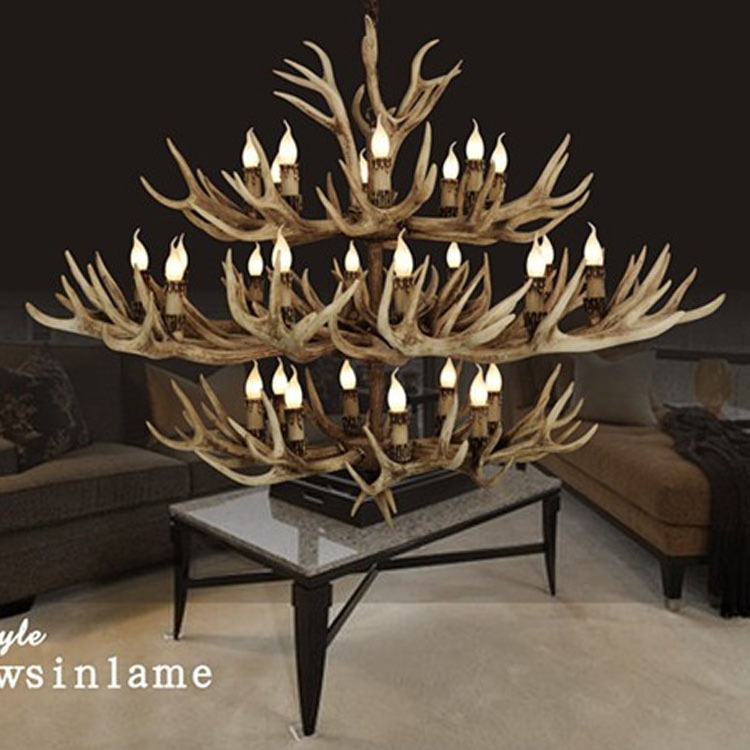 Europe country antler chandelier american retro resin deer Horn candle chandelier