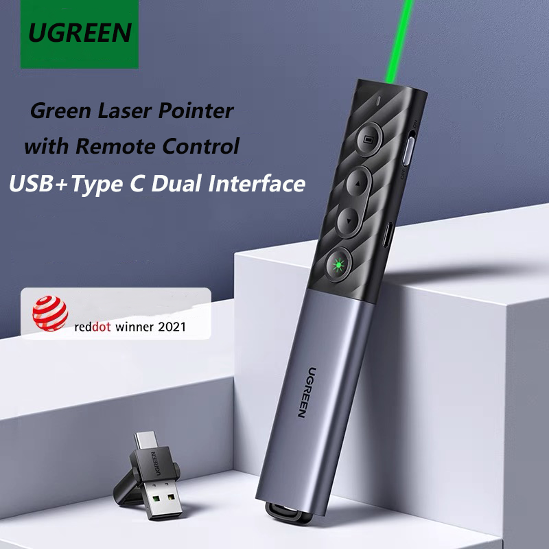 UGREEN Rechargeable Powerpoint Clicker with Green Laser Pointer Long Range 2in1 USB Type C Wireless Remote Presentations Clicker