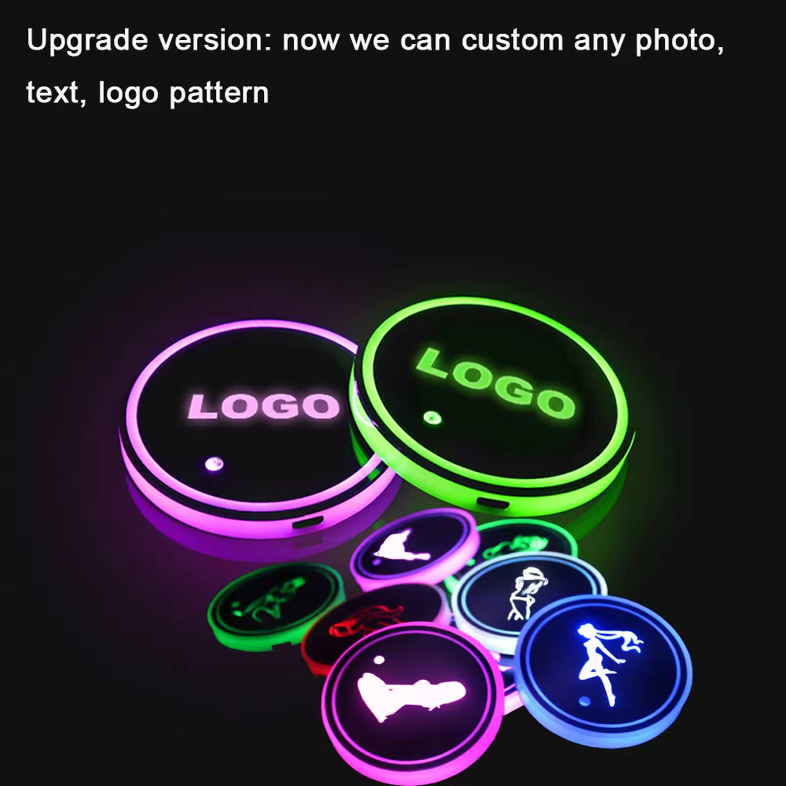 Luminescent LED Colorful carbon Charge Interior Atmosphere holder Universal Glow Customized Logo pad Car Cup Mat